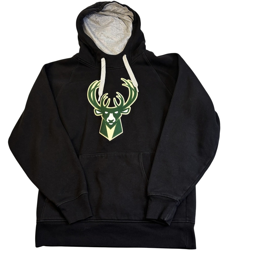 Antigua Milwaukee Bucks Hoodie Womens Medium Black NBA Pullover Excellent Raglan